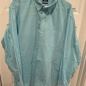 Izod Men's Aqua Checkered Button Down Shirt